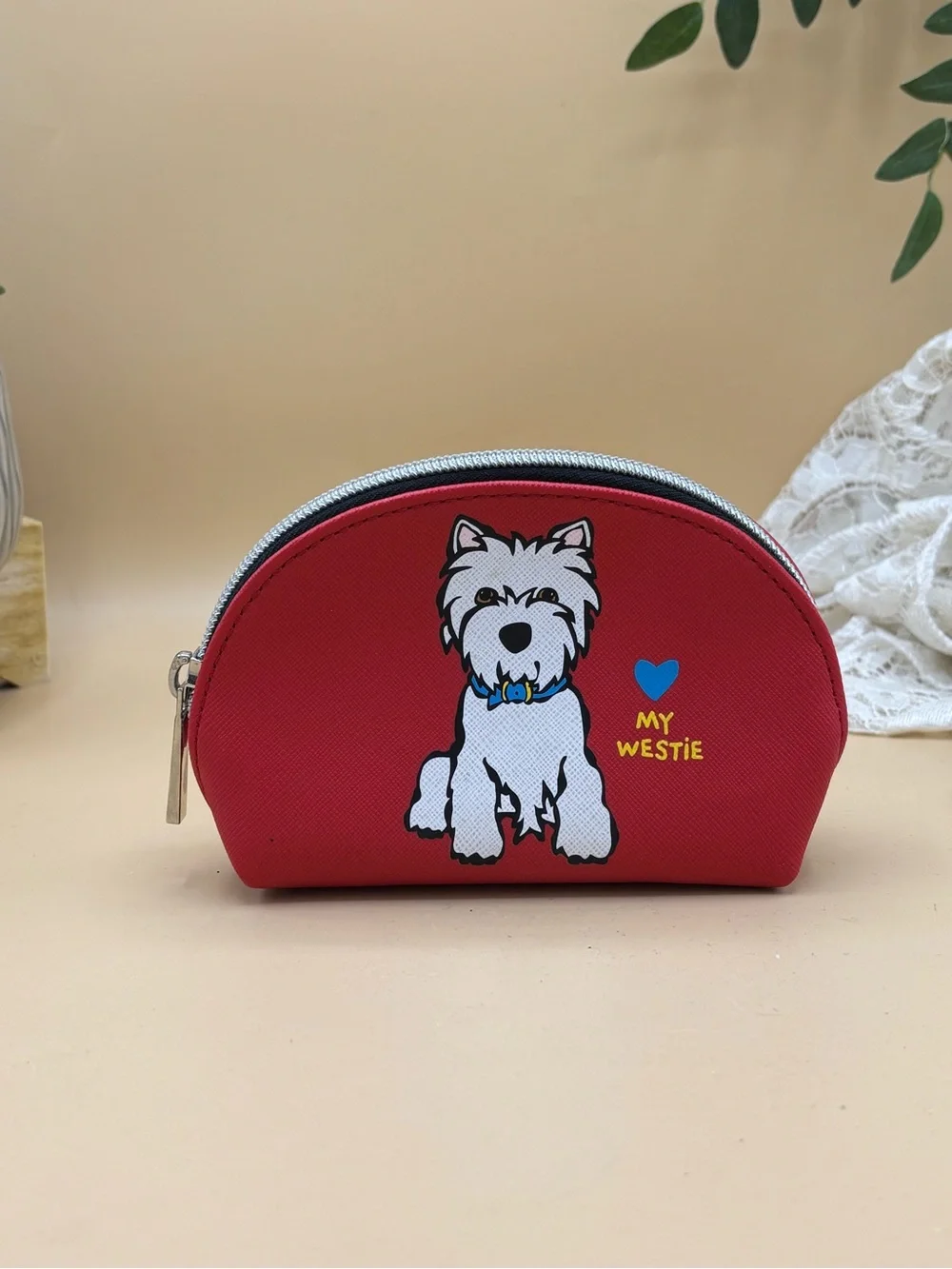 Red 'My Westie' Dog Print Zip Pouch